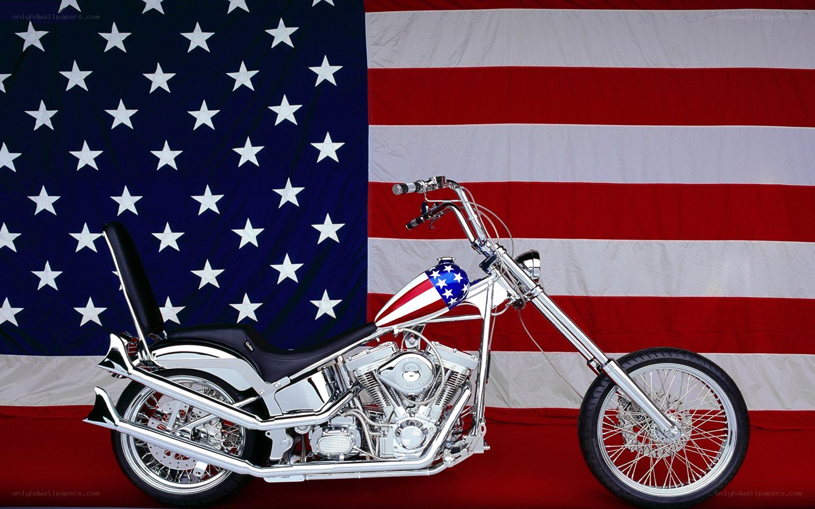 Chopper motorcycle with American flag