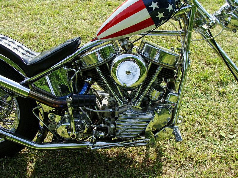 Chopper motorcycle with American flag tank
