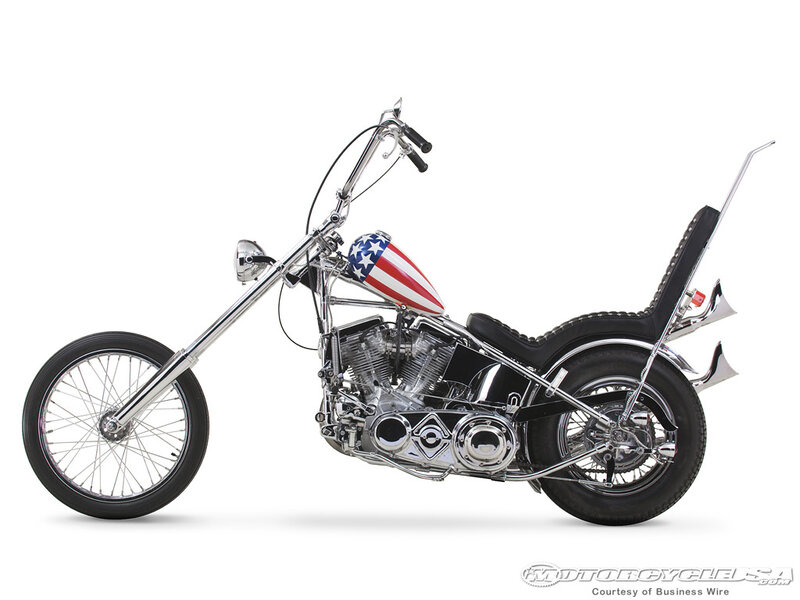 chopper motorcycle with flag tank