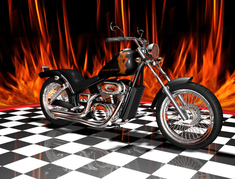 Chopper motorcycle with flames