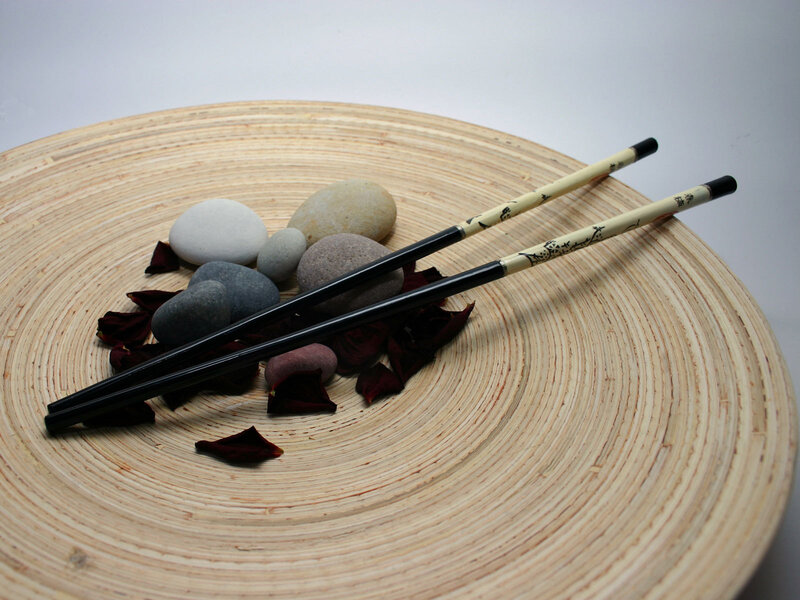 Chopsticks on bamboo tray