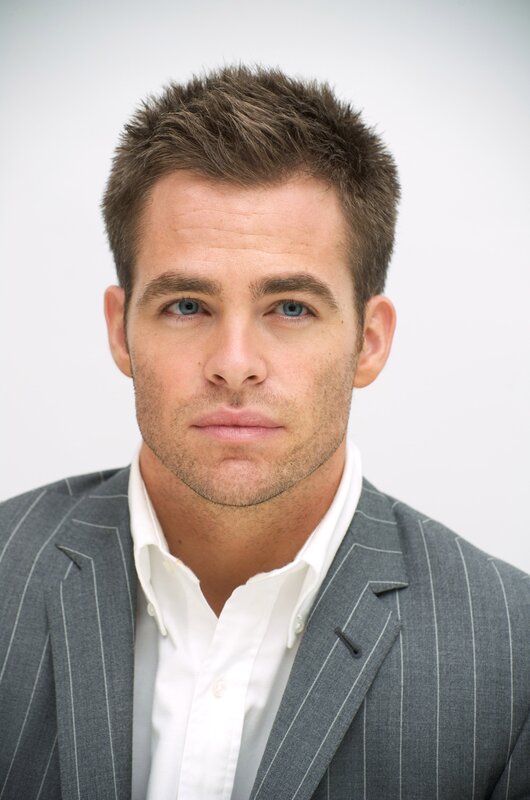 Chris Pine in a pinstripe suit