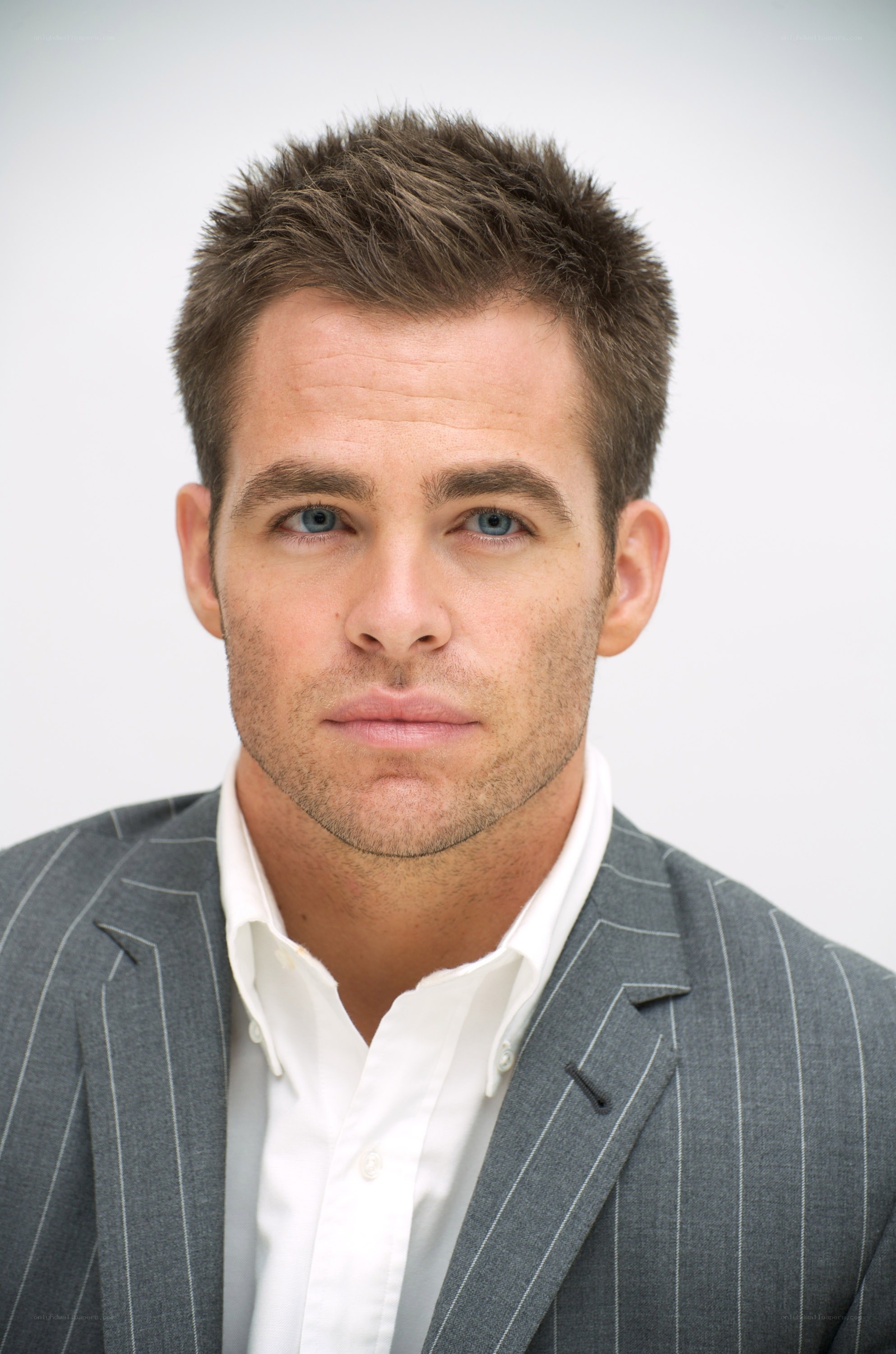 Chris Pine in a pinstripe suit
