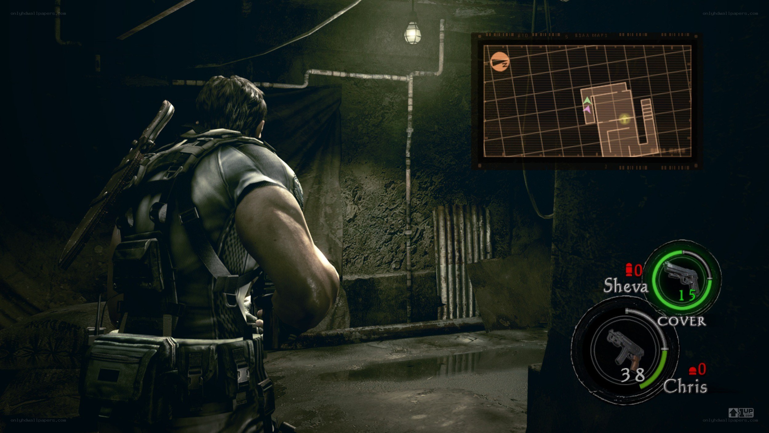 Chris Redfield in a dark corridor