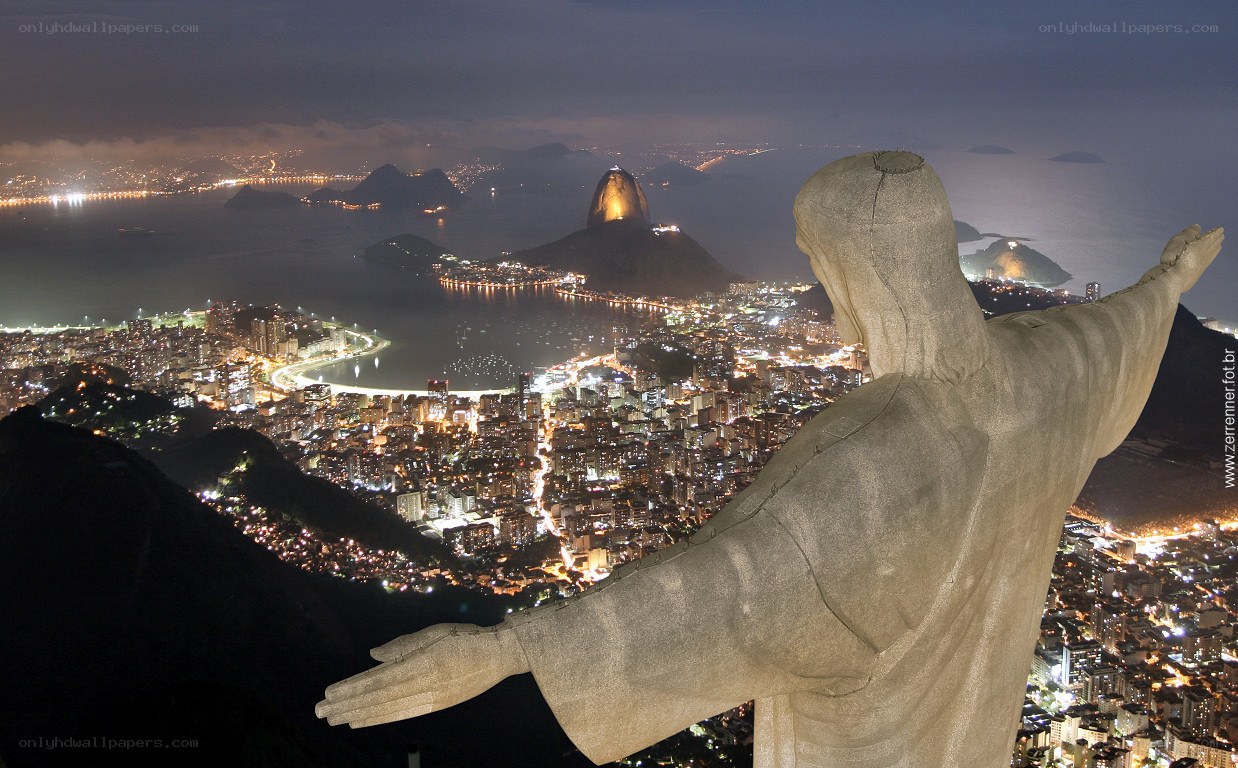 Christ the Redeemer at night