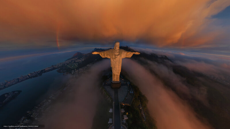 Christ the Redeemer Statue — Orange, Dramatic, Sunset, Photograph, Clouds