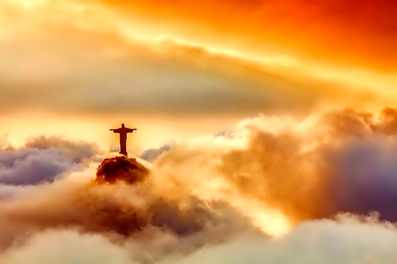 Christ the Redeemer Statue — Orange, Dramatic, Sunset