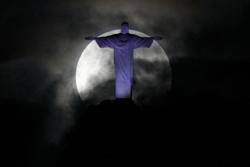 Christ the Redeemer Statue — Purple, Dramatic