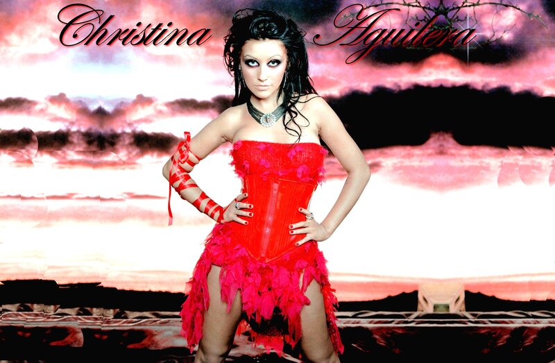 Christina Aguilera in red corset