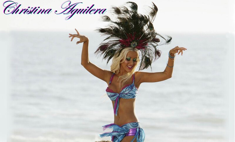 Christina Aguilera on beach