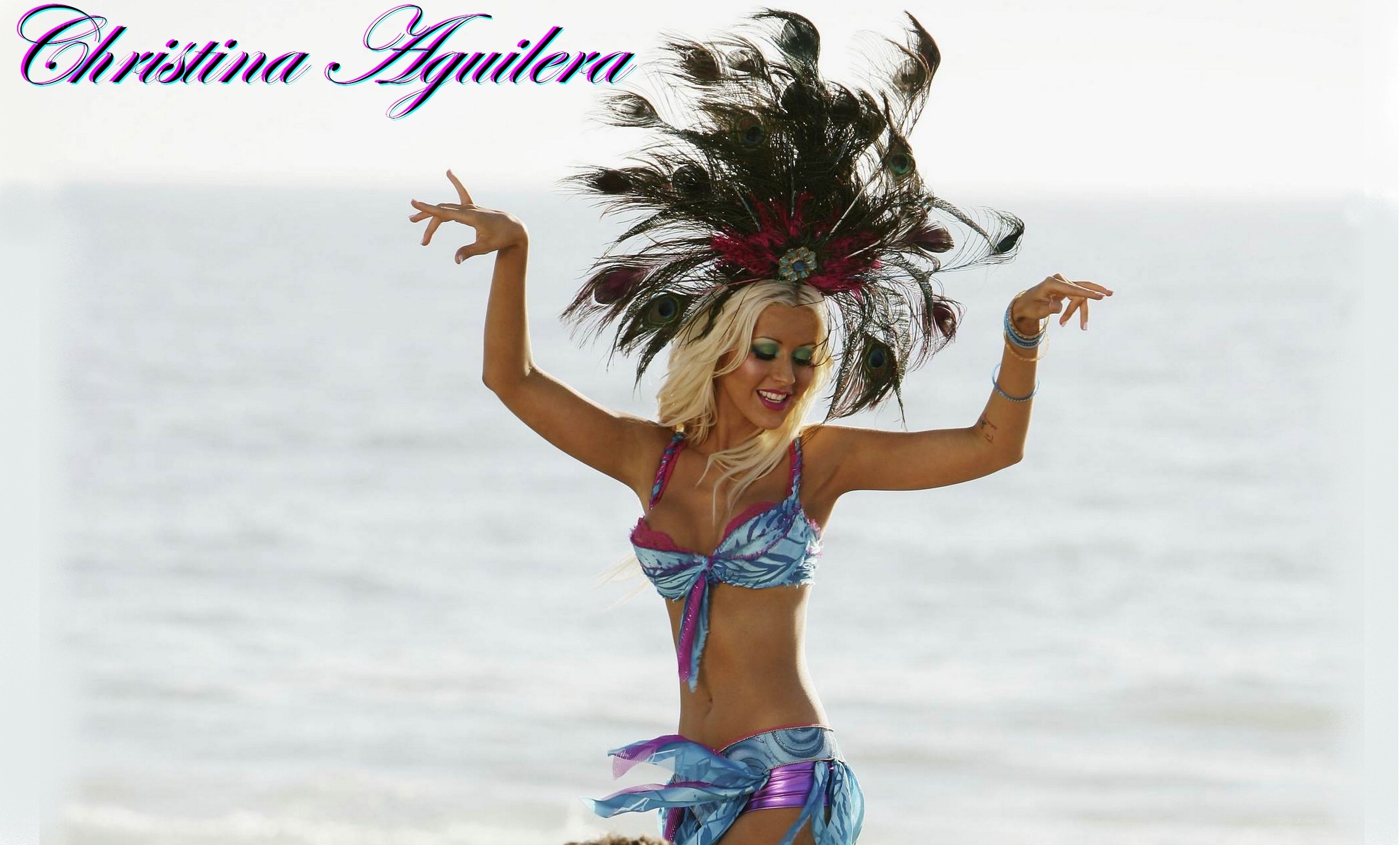 Christina Aguilera on beach