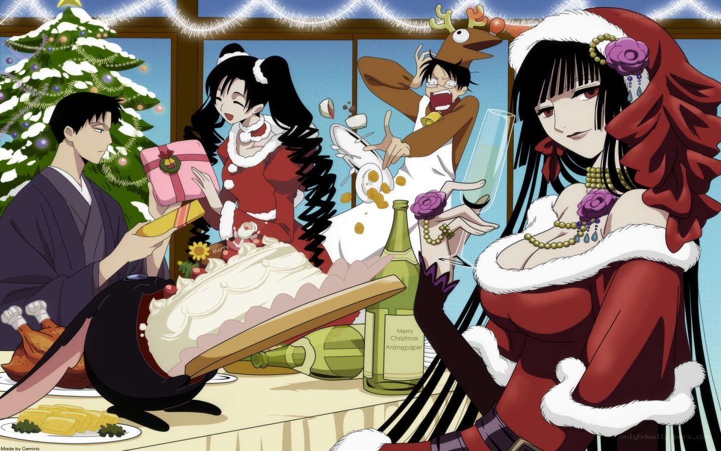 Christmas anime characters celebration