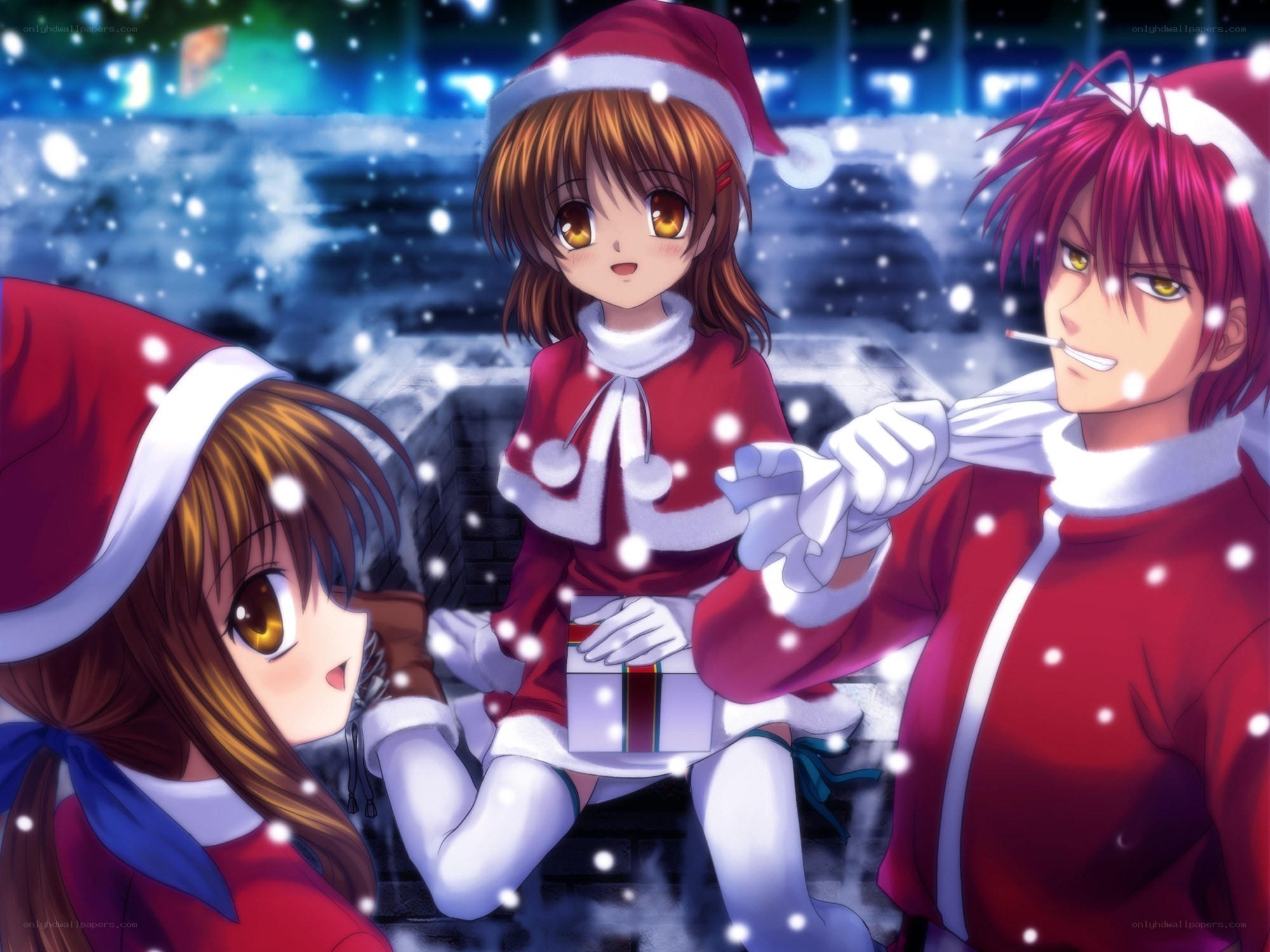 Christmas anime characters in snow
