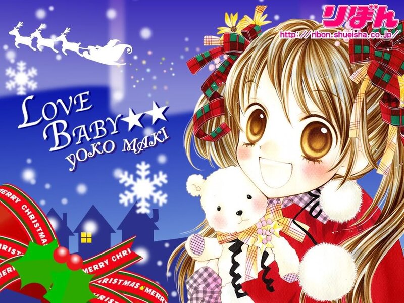 Christmas anime girl with teddy bear