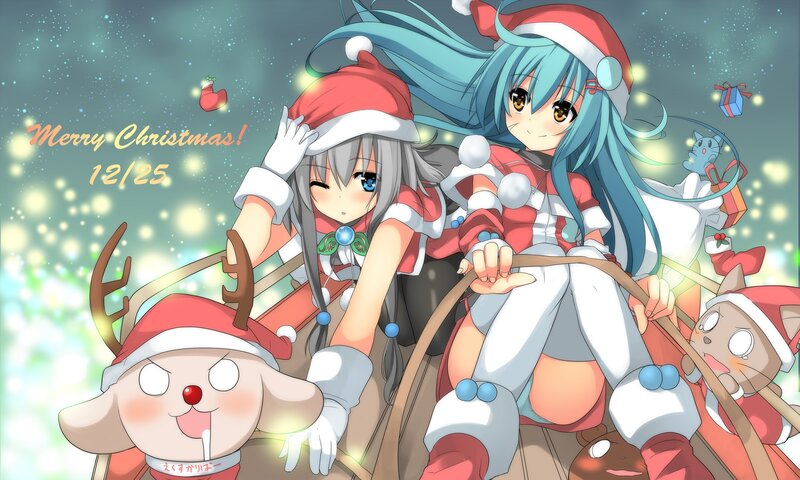 Christmas anime girls sleigh ride