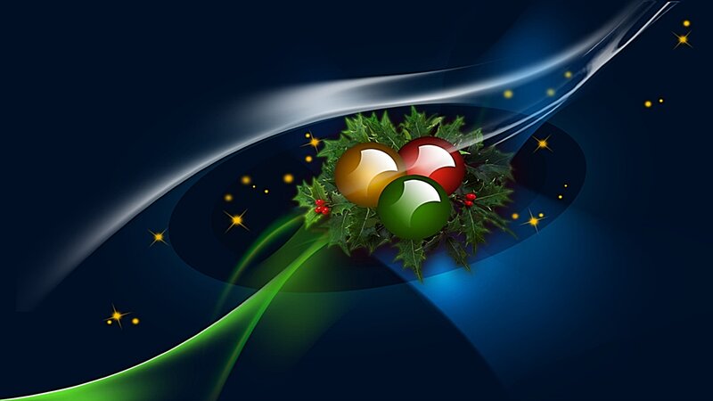 Christmas balls on holly wreath