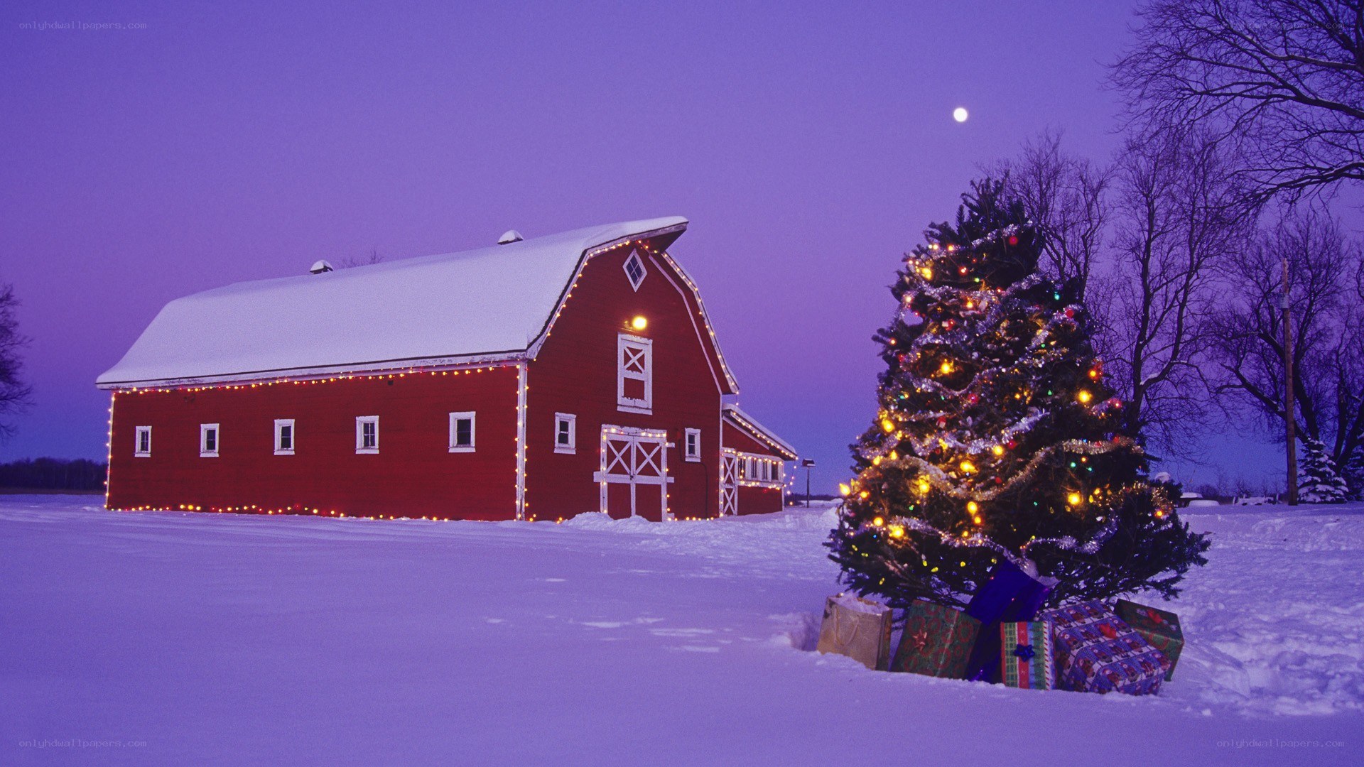 Christmas barn in snow