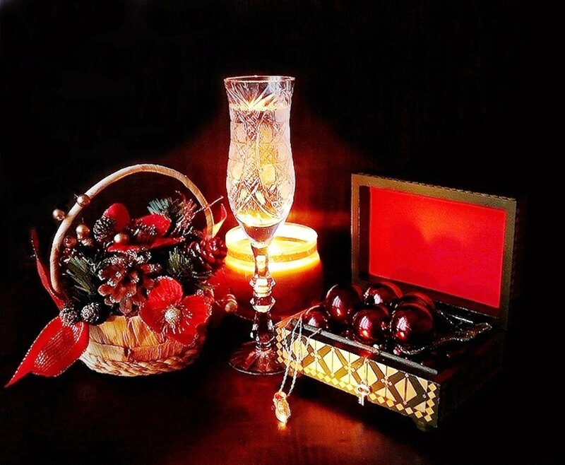Christmas Basket and Glass