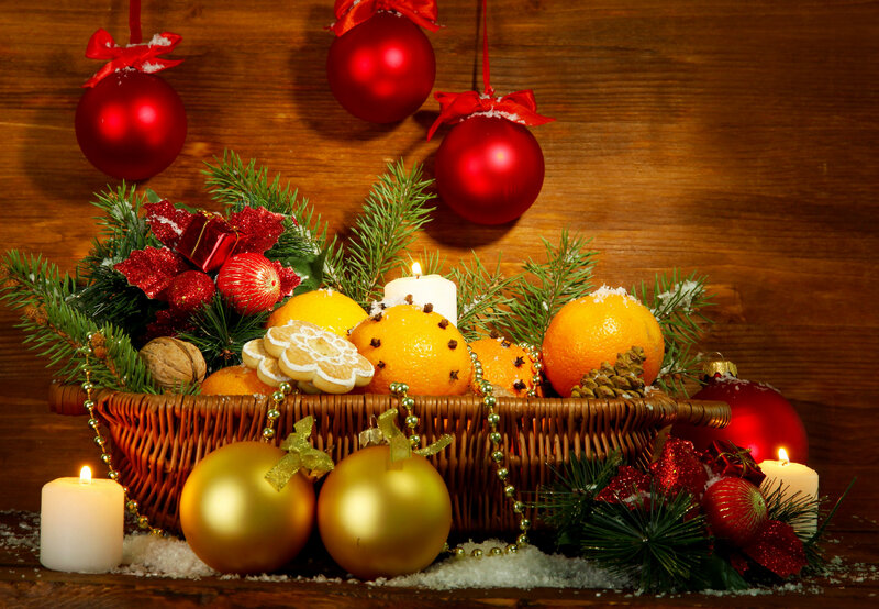 Christmas Basket Arrangement — Red, Festive, Winter