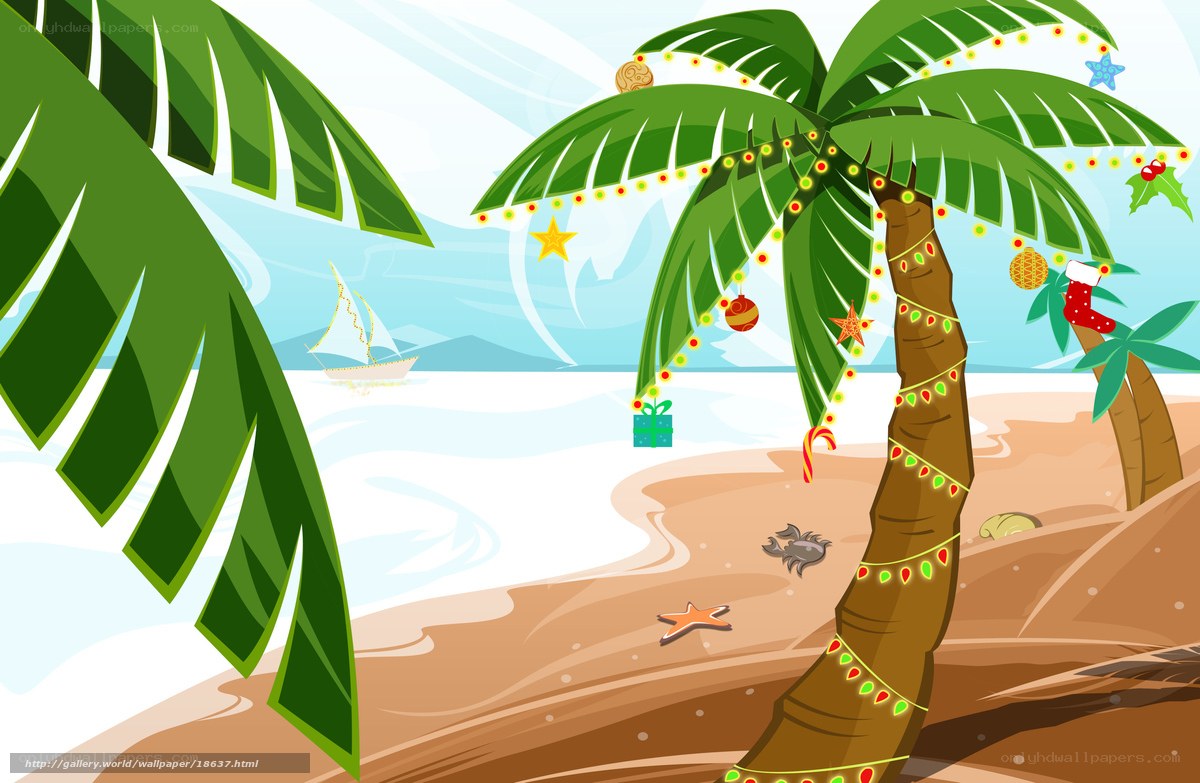 Christmas beach with palm tree