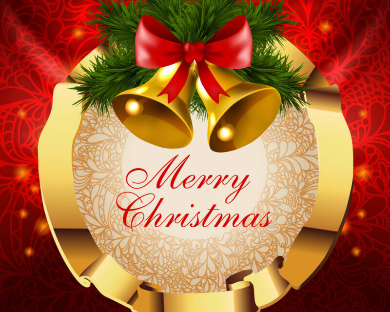 Christmas Bells and Bow — Red