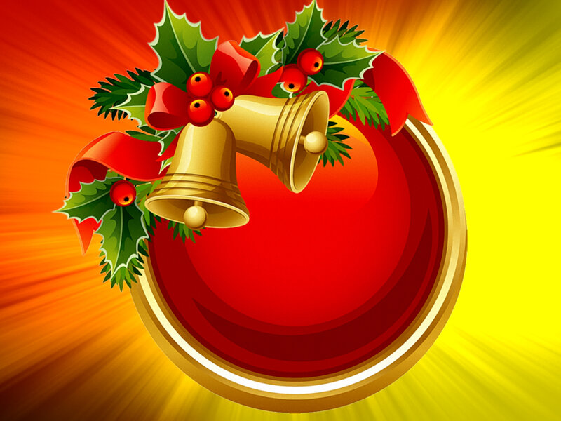 Christmas Bells and Holly — Red, Festive, Digital Art