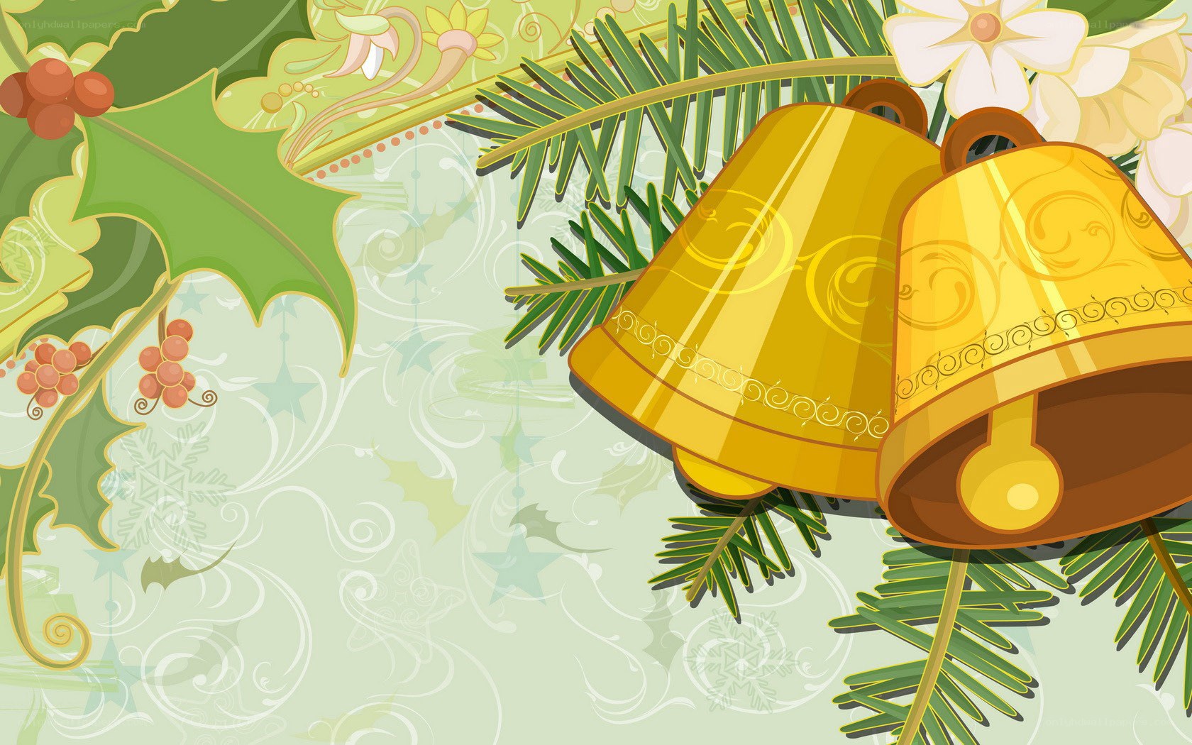 Christmas bells and holly