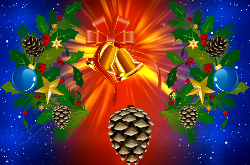 Christmas Bells and Ornaments — Blue
