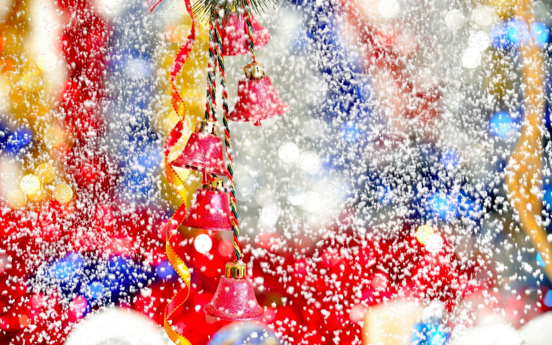 Christmas bells in falling snow
