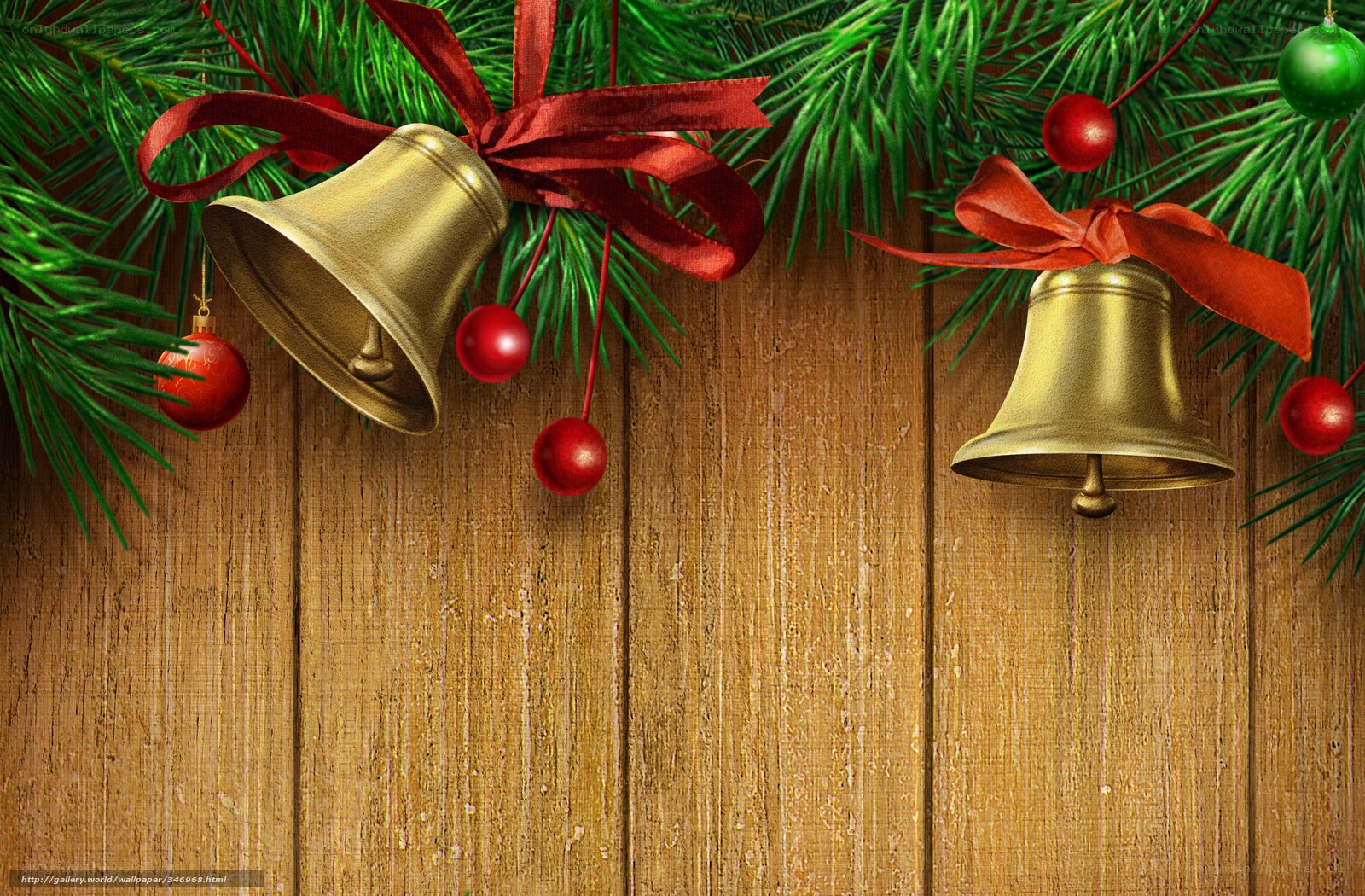 Christmas bells on pine branches