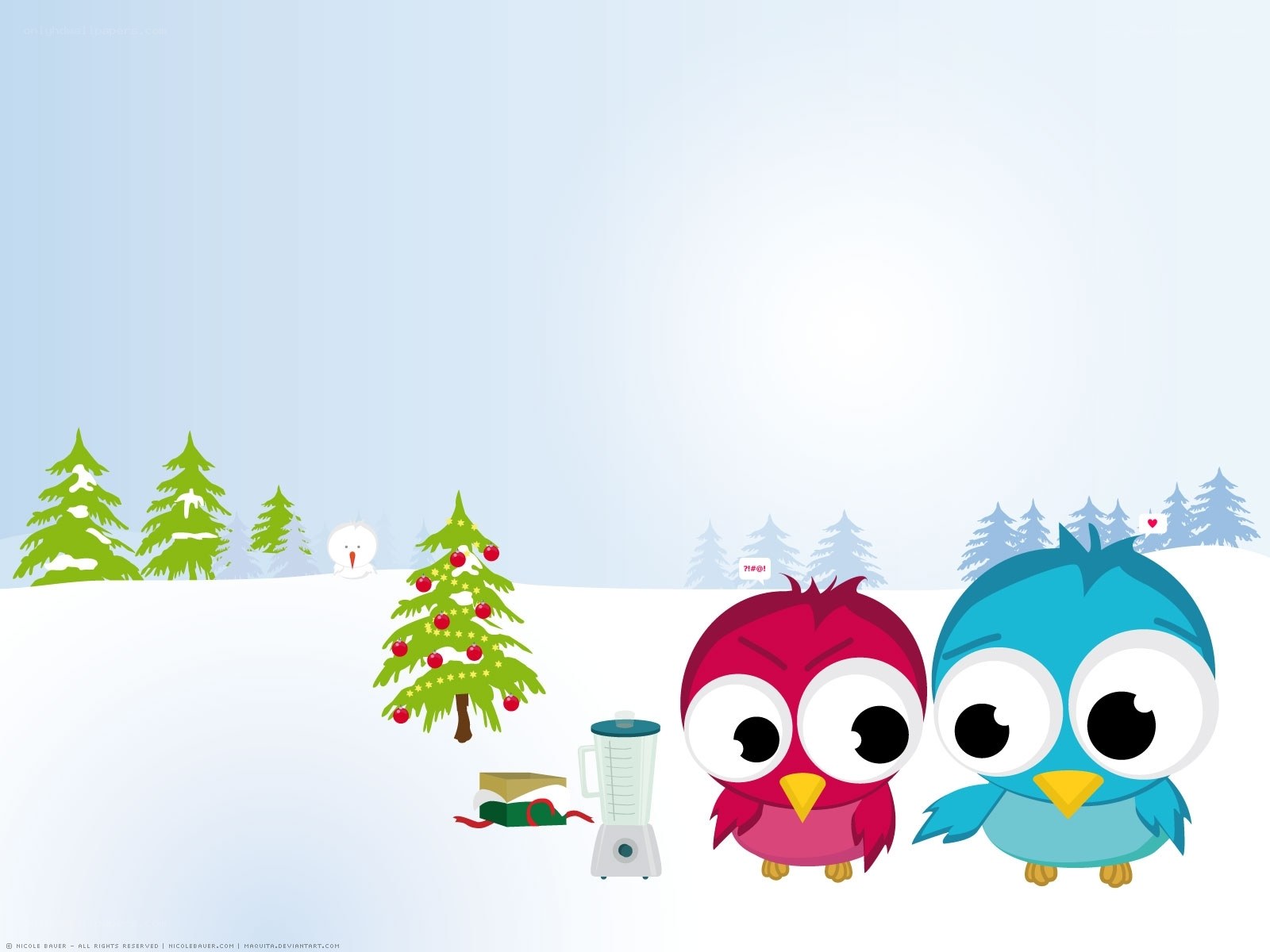 Christmas birds in snow