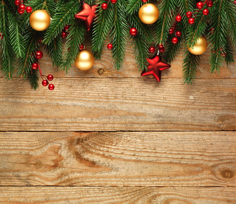 Christmas Branches on Wood — Green, Festive