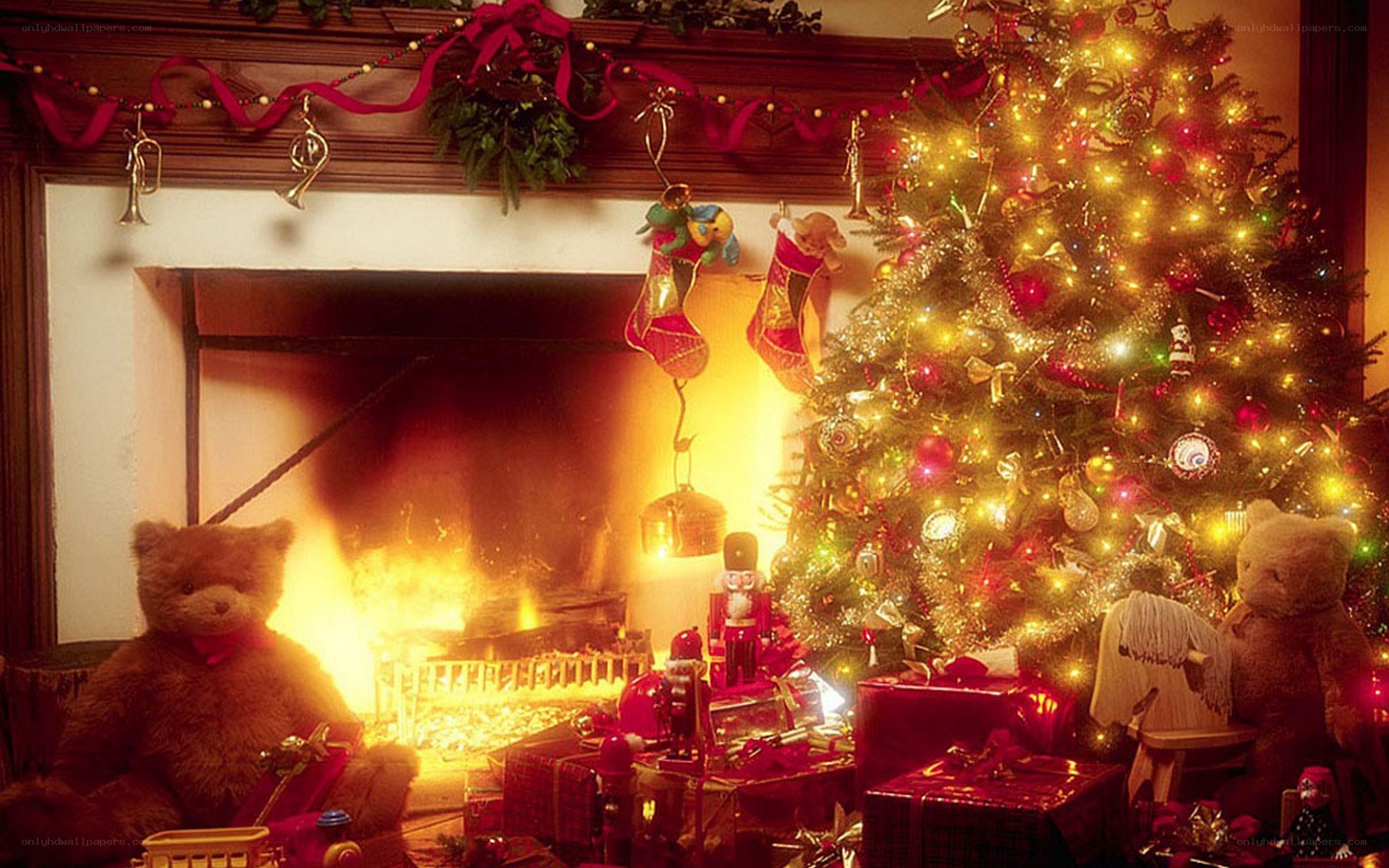 Christmas by the fireplace