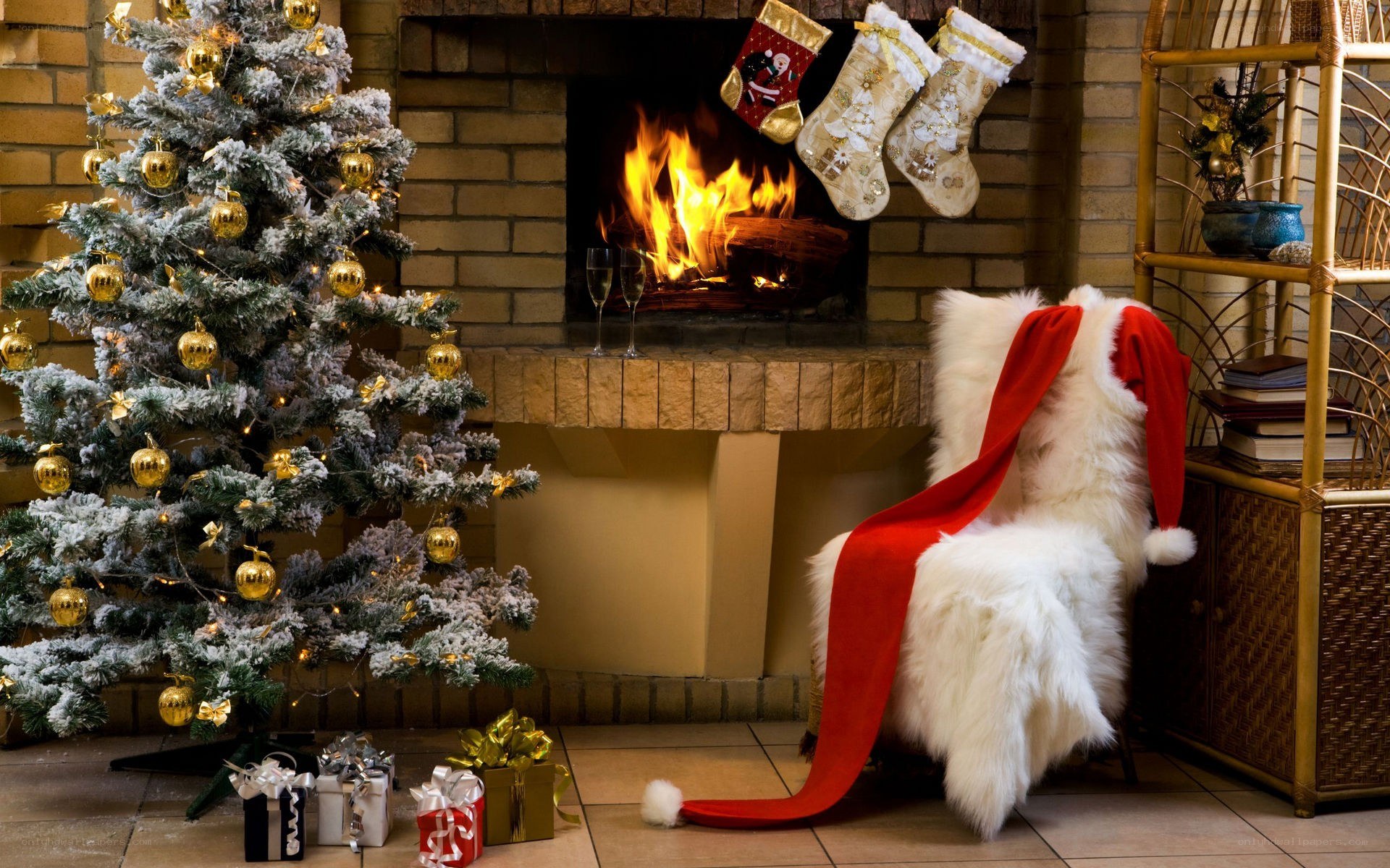 Christmas by the fireplace