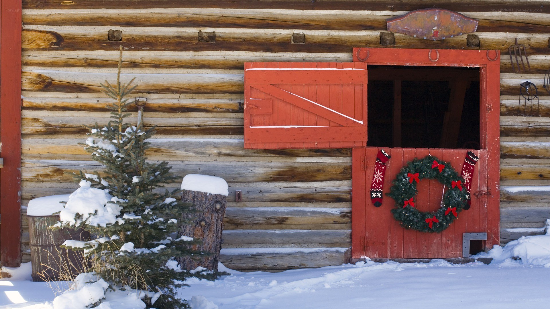 Christmas cabin in winter