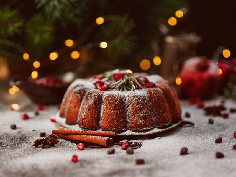 Christmas Cake on Table