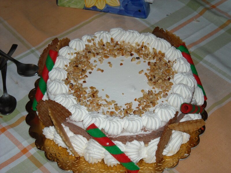 Christmas cake with whipped cream