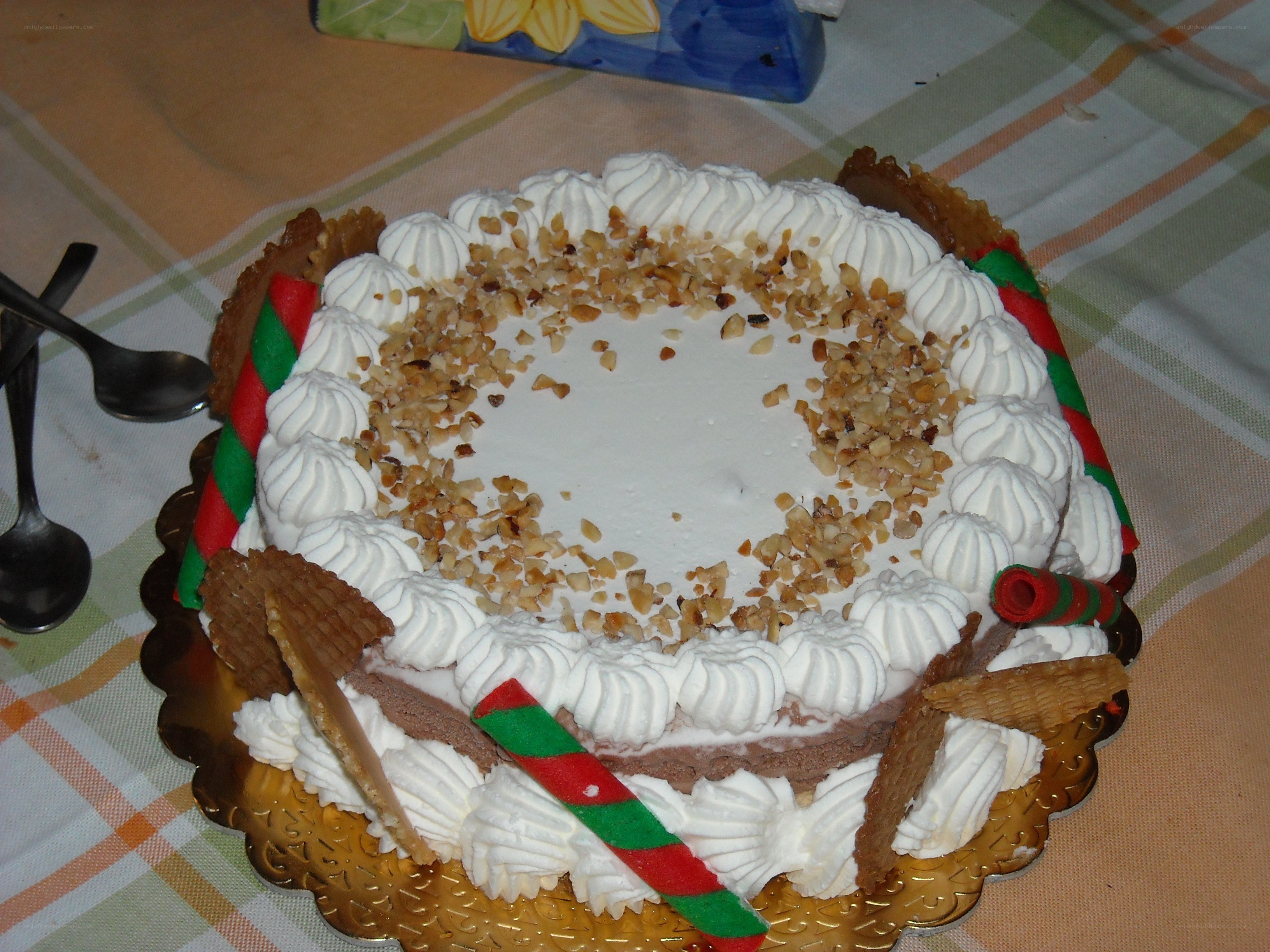 Christmas cake with whipped cream