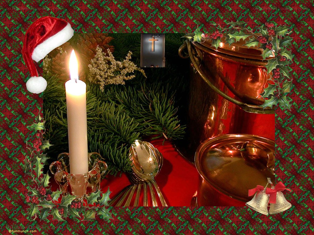 Christmas candle and copper pot