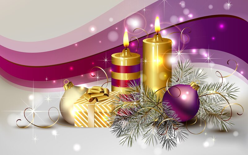 Christmas candle and gift scene