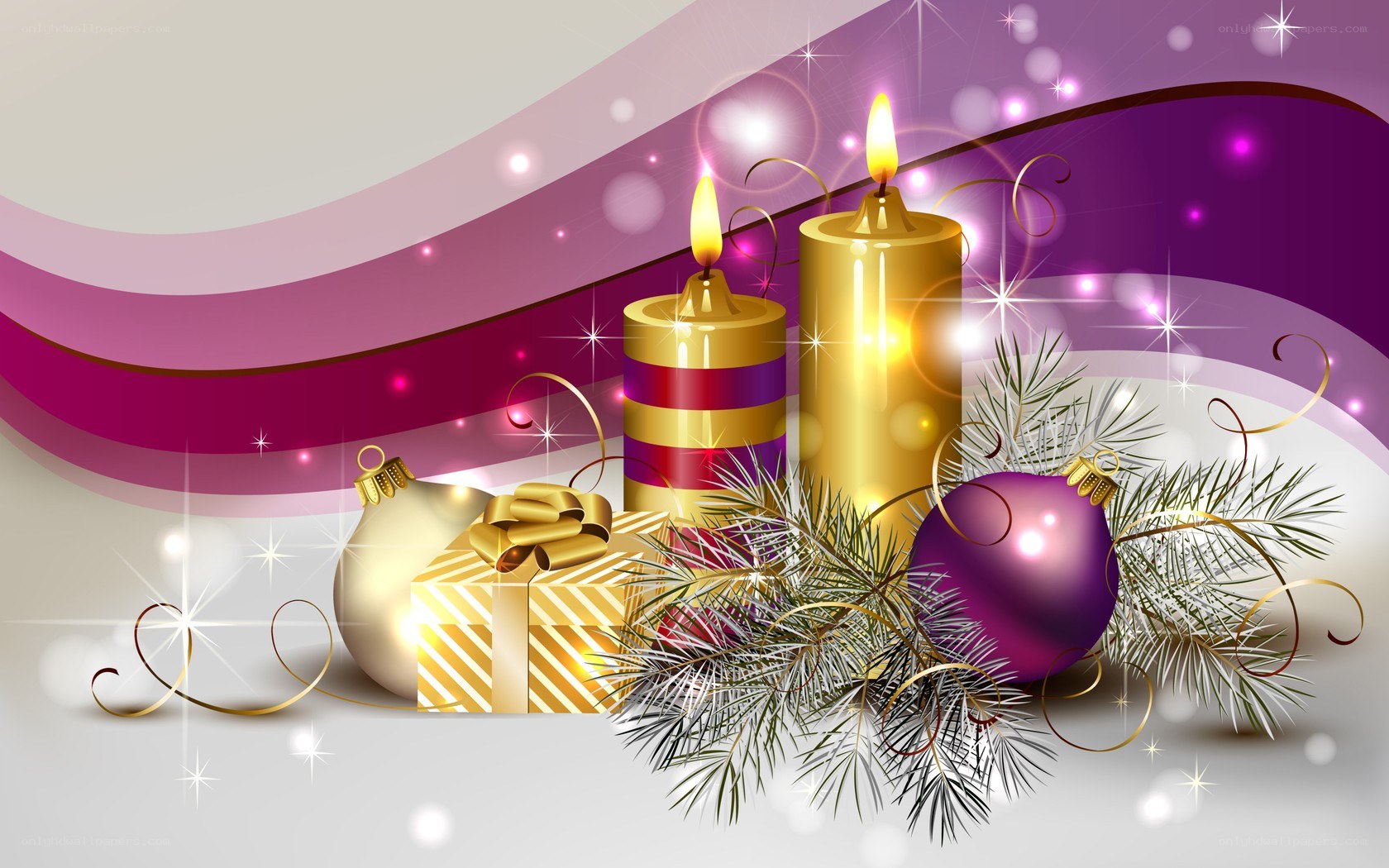 Christmas candle and gift scene