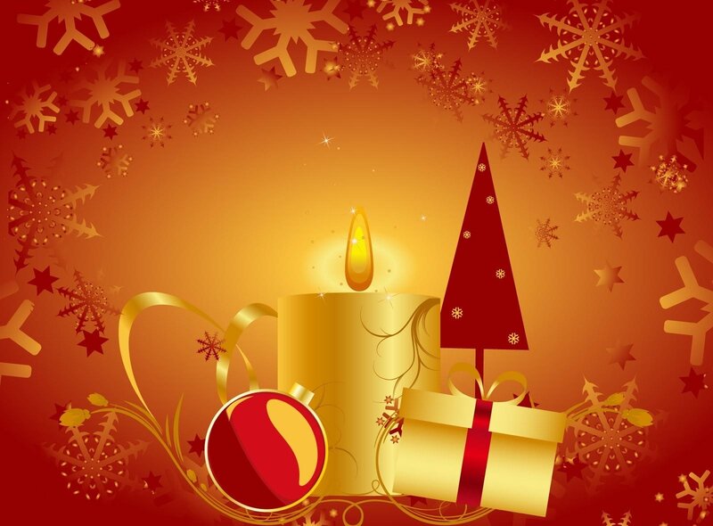Christmas candle and gifts