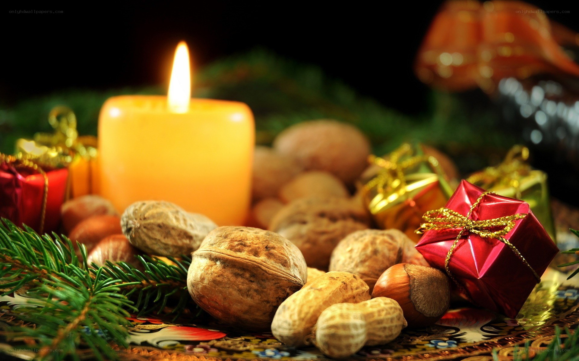 Christmas candle and nuts