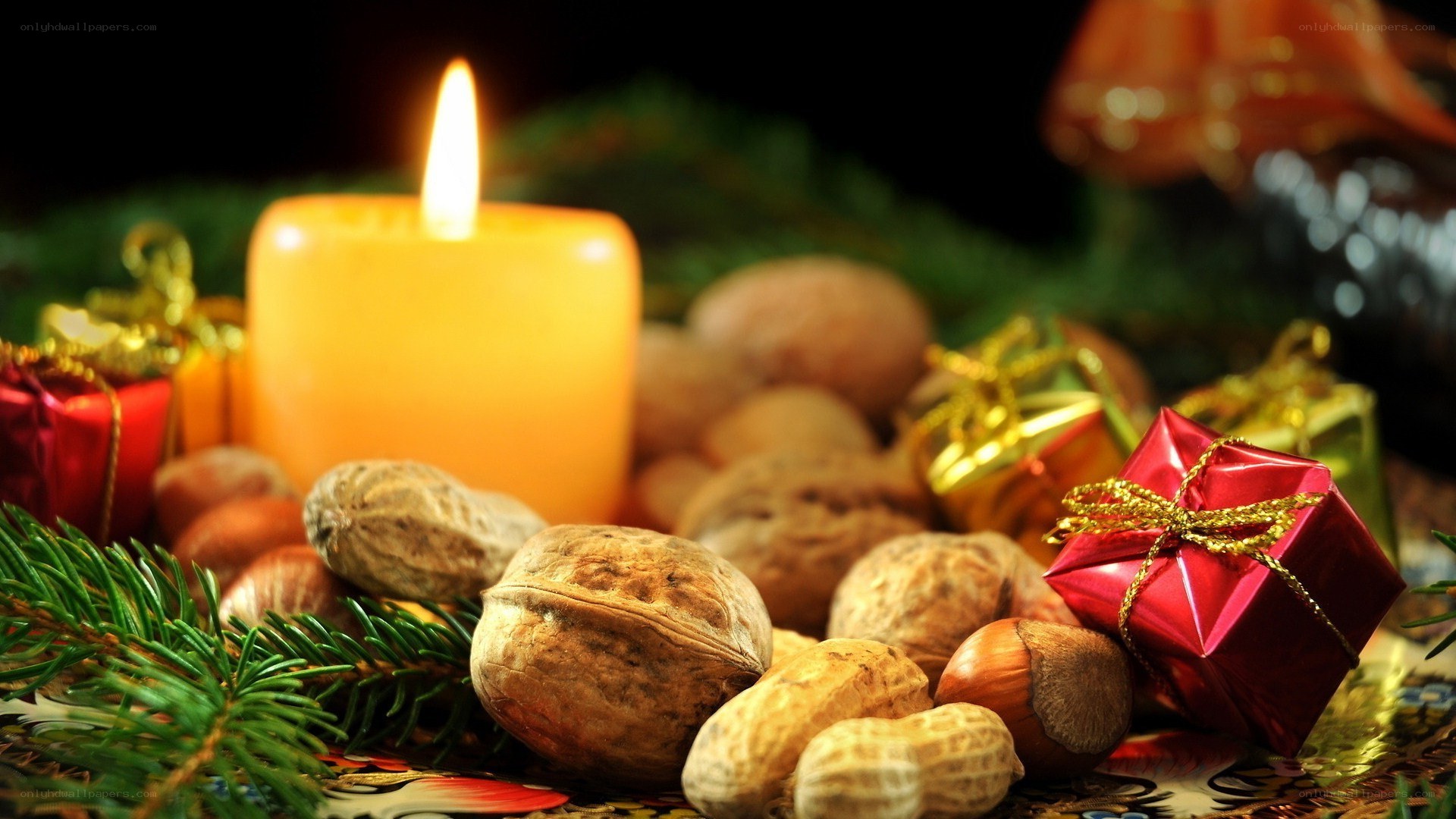 Christmas candle and nuts