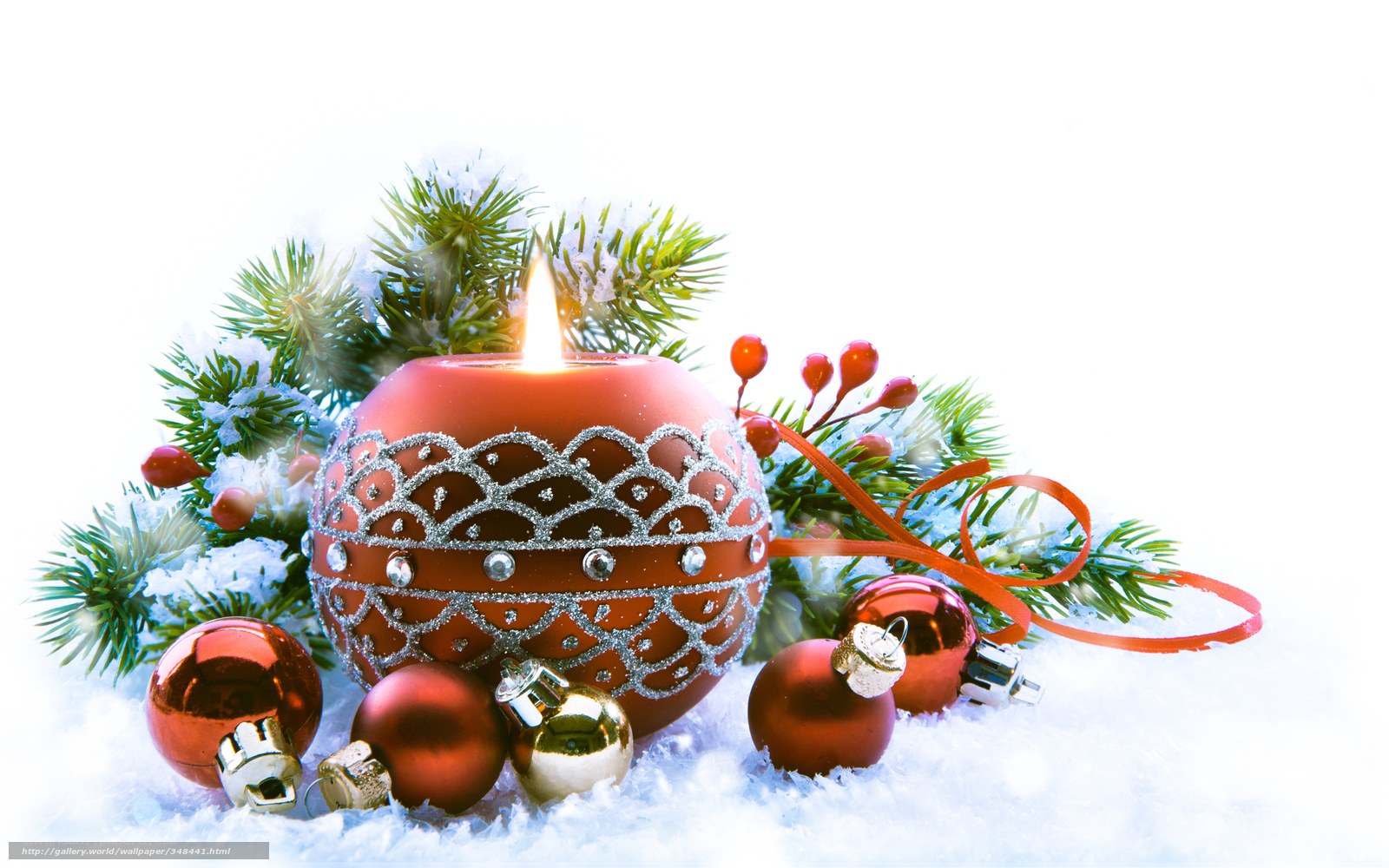 Christmas candle and ornaments