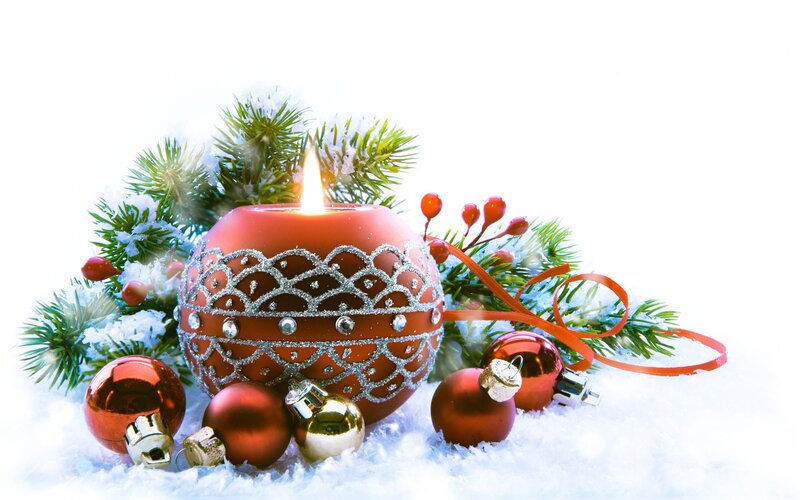 Christmas candle and ornaments
