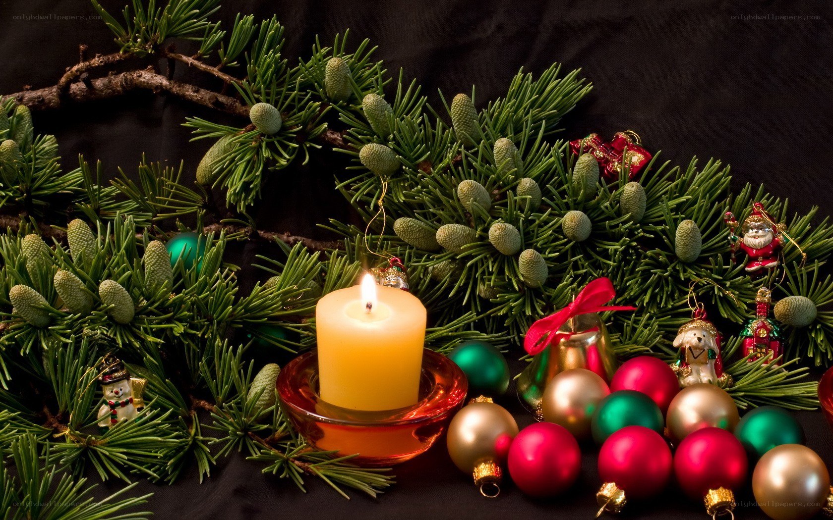 Christmas candle and ornaments
