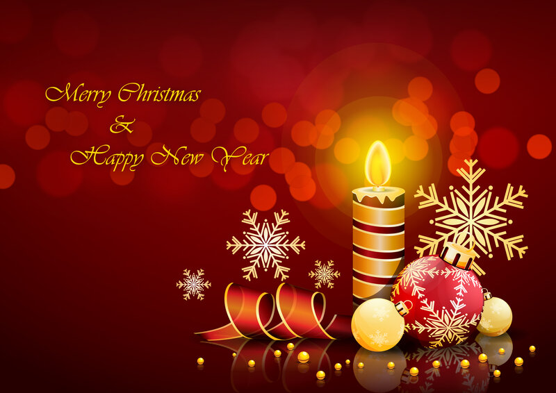 Christmas Candle and Ornaments — Red, Festive