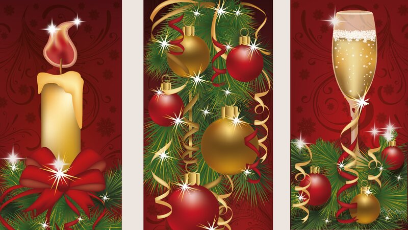 Christmas Candle and Ornaments — Red, Festive, Winter