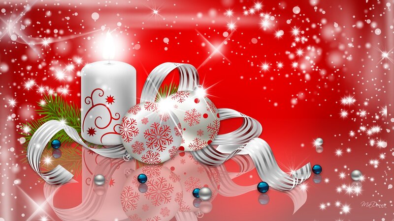 Christmas Candle and Ornaments — Red